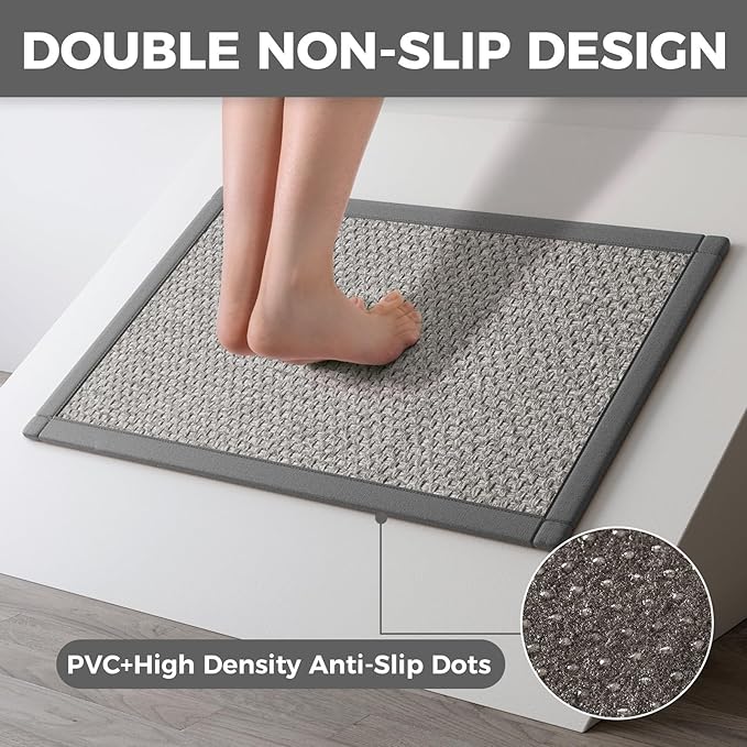 Anti Fatigue Kitchen Rugs Mat Non Slip Washable, 0.4" Thick Soft Cushioned Absorbent Kitchen Mats for Floor, Jute-Like Woven Laundry Standing Mats Sink Mat, Easy Clean Care, Gray 17"x30"