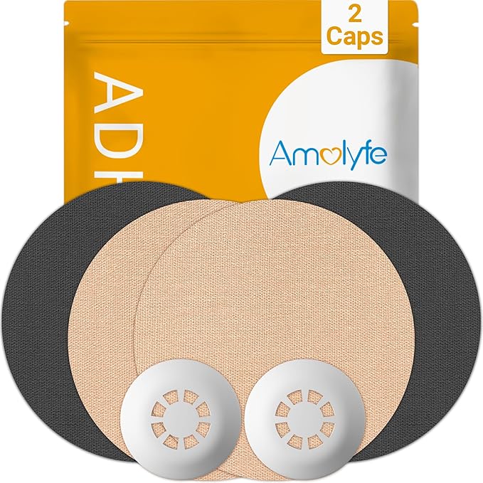 Libre 3 Sensor Covers Waterproof, Amolyfe Trial Pack - 2 BumpProof Hard Caps for Freestyle Libre 3 Plus Covers, 4 Pack Breathable Latex Free Glucose Sensor Medical CGM Adhesive Patches (Trial Pack)