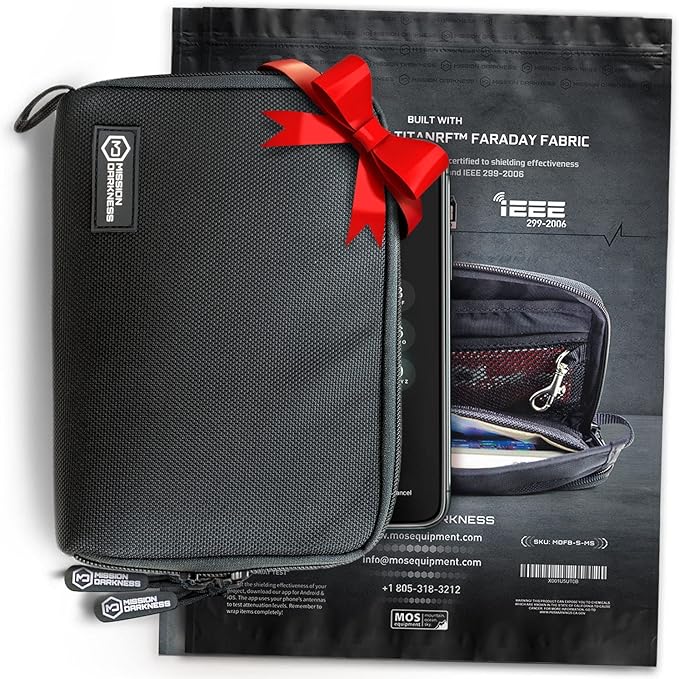 Mission Darkness Phone & Keyfob Faraday Bag Bundle - Collection Includes 1 Mojave Faraday Phone Bag + Keyfob Shield (2-Pack). RF Shielding, Anti-tracking & Hacking, EMF Reduction, EMP Protection.