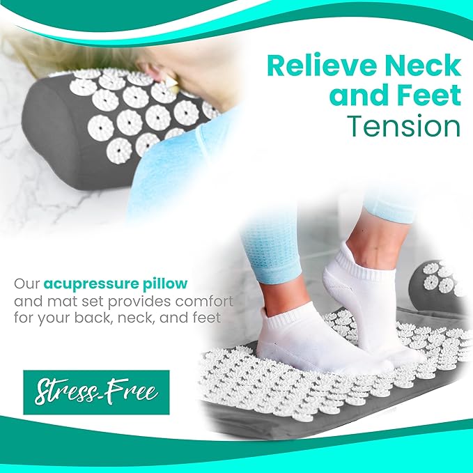 Sivan Health and Fitness Acupressure Mat and Pillow Set - Grounding Mat for Stress, Back & Neck Pain - Acupuncture Point Massage Mat for Muscle Relaxation, Sciatica, & Meditation - Includes Carry Bag