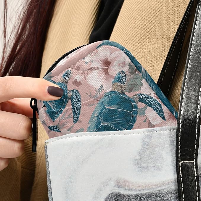 Pink Sea Turtles and Hibiscus Travel Pill Organizer Case Box Container Weekly Portable Vitamin Medicine Holder Storage Bag with Zipper Removable