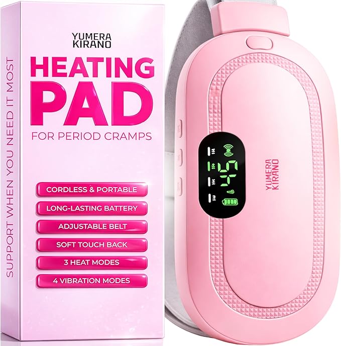 Heating Pad for Period Cramps – FSA-HSA Eligible – Cordless Portable Electric Wearable Heating Belt with Massage – USB Rechargeable Heat Wrap for Menstrual Pain Relief, Back, Abdomen, PMS