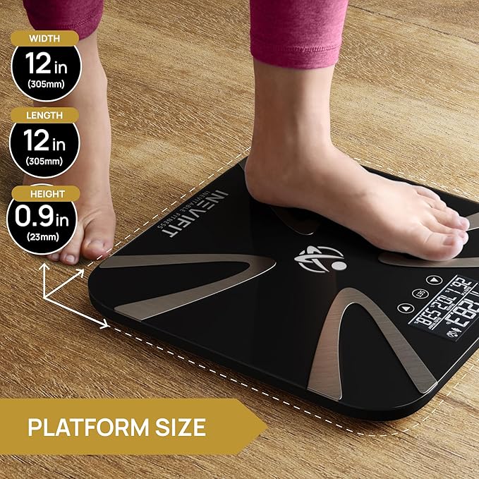 INEVIFIT Body Fat Scale, Highly Accurate Digital Bathroom Body Composition Analyzer, Measures Weight, Body Fat, Water, Muscle, BMI, Visceral Levels & Bone Mass for 10 Users. Includes Batteries.