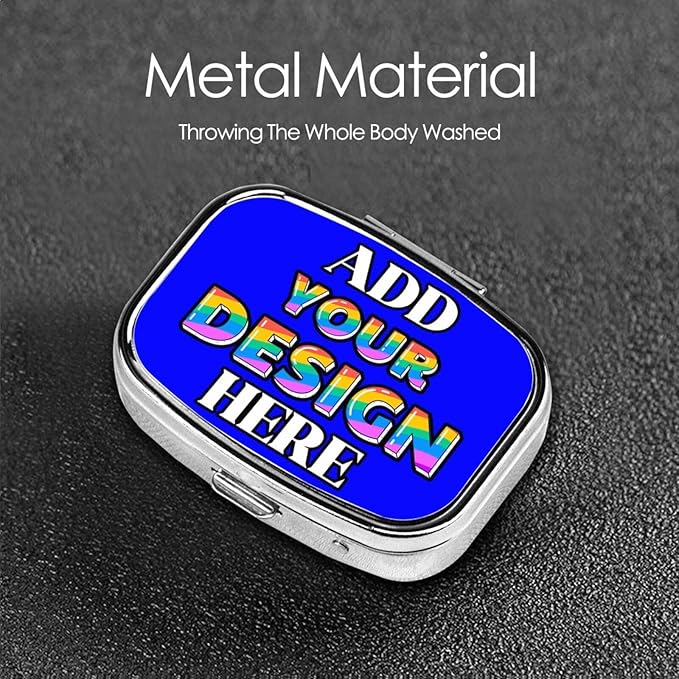 Custom Travel Pill Box, Medicine Pill Organizer Case Container Travel Pill Holder Vitamin for Boxes Med Wallet Portable Mini Pastillero Square, Blue, Personalized Gifts