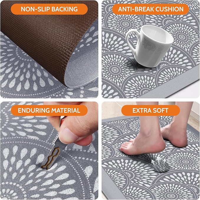 Mattitude Kitchen Mat, 17.3x60in Heavy Duty Ergonomic Comfort Foam Standing Desk Mat, Waterproof Non-Slip Standing Mats and Rugs for Kitchen, Office, Laundry, Grey