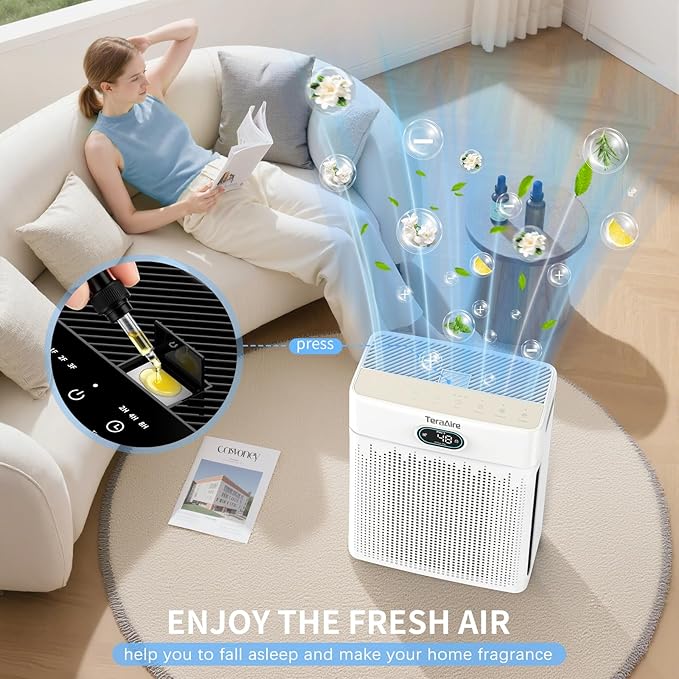 Air Purifiers for Home Cover Up to 2200 Ft², HEPA Air Purifier with Washable Pre-filter, Pet mode, PM 2.5 Air Quality Monitor Fragrance Sponge for Smoke, Odor, Dander, Pollen (White)
