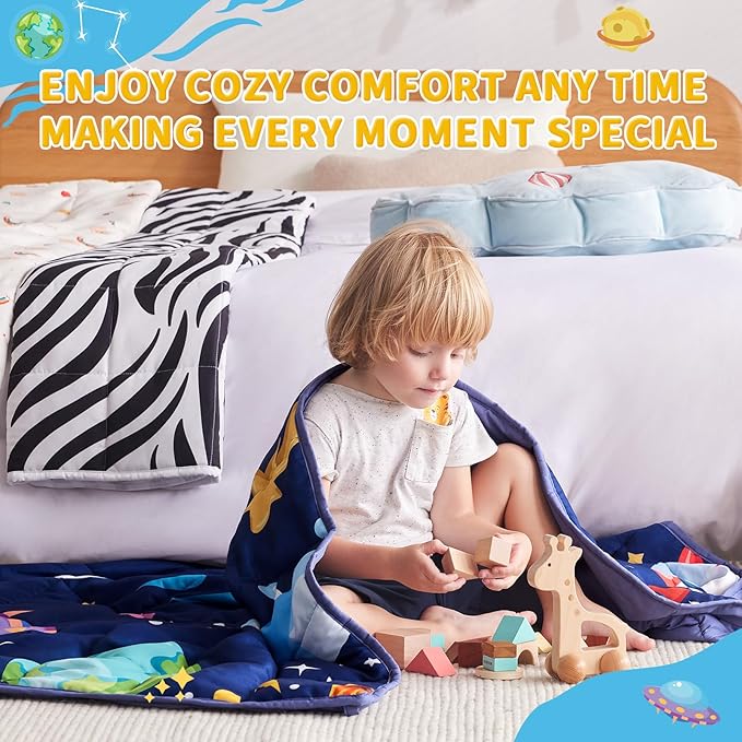 anfie Weighted Blanket Kids(40"x60" 10lbs) Weighted Blanket Cooling Blanket for Sleeping,Throw Size Breathable Blanket with Premium Glass Bead(Blue Aerospace)