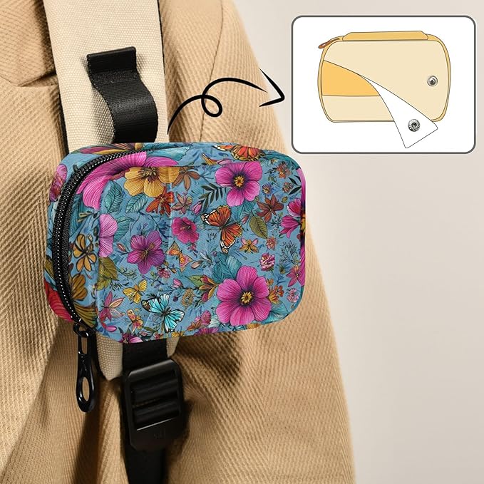 Blue Tropical Flowers and Butterflies Travel Pill Organizer Case Box Container Weekly Portable Vitamin Medicine Holder Storage Bag with Zipper Removable