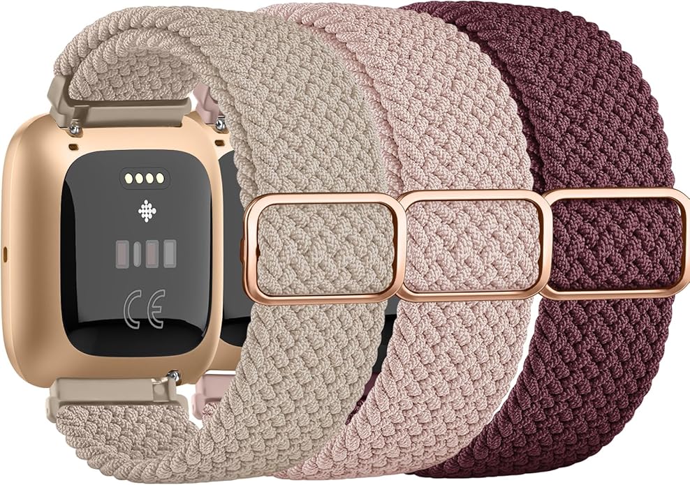 Tobfit Elastic Bands Compatible with Fitbit Versa 2 Watch Bands Women Men, Soft Adjustable Stretchy Loop Nylon Stylish Replacement Wristbands for Fitbit Versa 2 / Versa/Lite/SE (3 Pack)