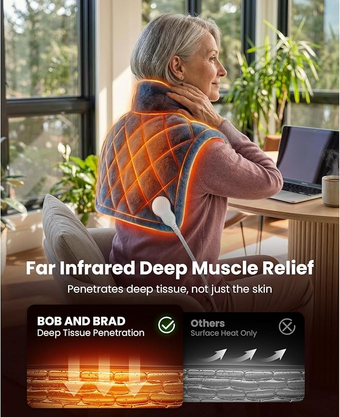 BOB AND BRAD Weighted Heating Pad for Neck and Shoulders, 2.2lb Electric Neck Wrap with Far-Infrared Ceramic Beads for Deep Tissue Pain Relief, 20"x22", FSA Eligible/HSA Eligible, Gift for Mom Women