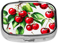 Pill Box-2 Compartment Small Pill Case Square Organizer Case with Mirror Portable Metal Medicine Box Travel Container for Pocket & Purse Women Men(Cherry)