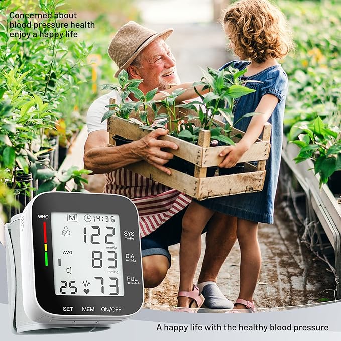 Wrist Blood Pressure Monitor Automatic Large LCD Display Adjustable Wrist Cuff Automatic Dual 99 Reading Memory Automatic Digital BP Machine for Home Use