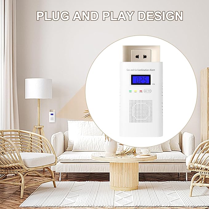 Combination Natural Gas Detector & Carbon Monoxide Detector, Plug in Carbon Monoxide Alarm & Propane Detector,Methane,with Backup 9V Battery Feature, Digital Display for Home, Apartment, RV