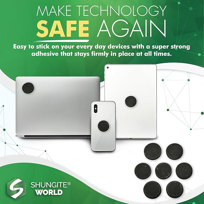 7 pcs Authentic Shungite Stickers Unpolished 20 mm / 0.78" Genuine Healing Energy Stone Protection Plate for Cell Phone Case Tablet Laptop Computer Noble Gemstone Protector Crystal