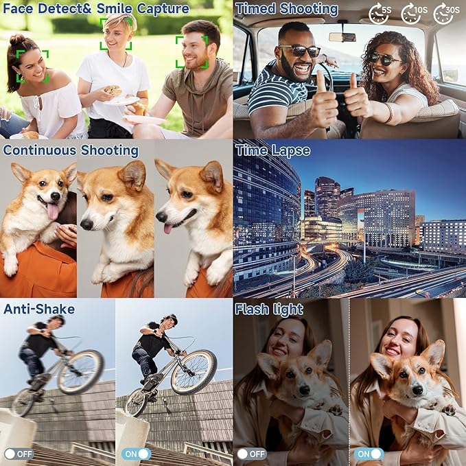 Digital Camera 4K for Photography, 50MP Vlogging Camera for YouTube Video with Flash and 3" 180° Flip Screen, 18X Digital Zoom Compact Travel Cameras with 64GB TF Card for Teens Beginner (White)