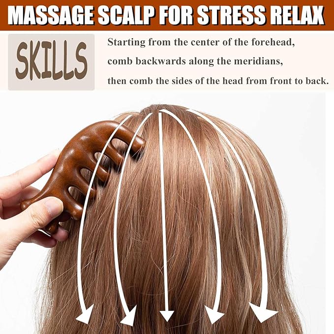 Wooden Scalp Massager, Foot Massage Tool, Scalp Massager Hair Growth - Sandalwood