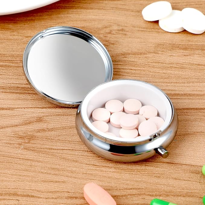 Sibba Portable Medicine Pill Case, Travel Multi-Functional Moisture Proof Pill Box for Purse & Pocket, Cute Metal Medicine Pill Organizer Box for Vitamins, Fish Oil & Supplements(1 Compartment)