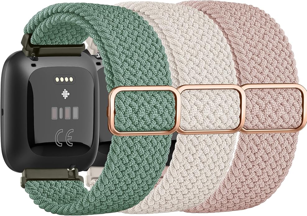 Tobfit Elastic Bands Compatible with Fitbit Versa 2 Watch Bands Women Men, Soft Adjustable Stretchy Loop Nylon Stylish Replacement Wristbands for Fitbit Versa 2 / Versa/Lite/SE (3 Pack)