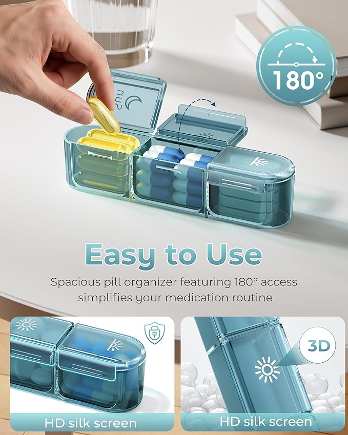 Pill Organizer 3X a Day｜Deep Blue Portable Pill Case｜7-Day Weekly Compartment｜Executive Travel Essential｜BPA-Free Health Companion｜Briefcase Must-Have