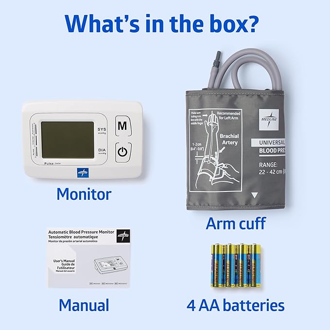 Medline Automatic Blood Pressure Monitor, Universal Upper Arm Cuff, Large Digital LCD Display, Talking Feature, Stores Up to 90 Readings, Batteries Included