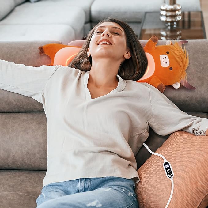 Highland Cow Heating Pad for Period Cramps and Menstrual Pain Relief,USB Heating Pad Stuffed Animals-20” Electric Plush Heated,Cute Portable Electric Plushies Gifts for Women Teens Girls