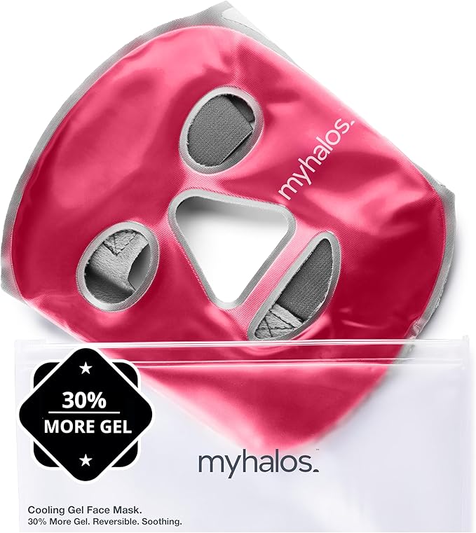 MyHalos® Ice Face Mask - Frozen Face Mask for Pain Relief, Migraine & Wisdom Tooth Surgery - Cooling Mask for Swelling, Puffiness & Stress Relief - Hot or Cold Gel Mask Cold Pack (Pink)