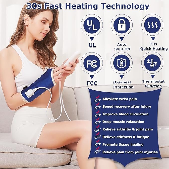 CAMECO Heating Pad for Wrist Pain Relief, Heated Wrist Wrap for Carpal Tunnel, 10-90Min Timer