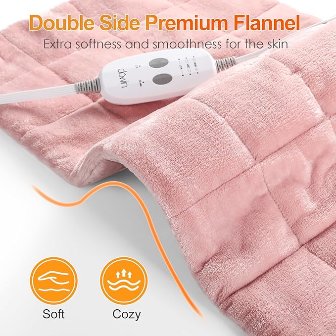 Weighted Heating Pad with 2 Massager 4.85Lbs,18"x33" X-Large Heated Pad for Back Pain Relief with 3 Heat Settings 2Hrs Auto Shut-Off for Neck Shoulder Arms Legs（Pink