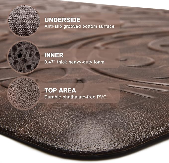 KMAT Kitchen Mat Cushioned Anti-Fatigue Waterproof Non-Slip Standing Mat Ergonomic Comfort Rug for Home,Office,Sink,Laundry,Desk 17.3" (W) x 60"(L),Brown