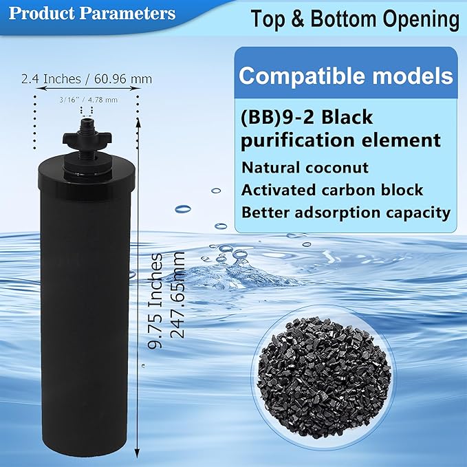 Black Filter 4 Packs by NSF/ANSI 42 Certified, Replacement for BB9-2® Purification Elements Filters, Compatible with Berkey Gravity Filtration System, Replacement for Berkey Black Filters