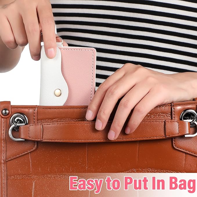 Tondiamo 2 Pack Birth Control Pill Case Holder PU Leather Pill Sleeve Packet 4.33 x 3 Inch Discreet Birth Control Pouch with Snap Closure Key Ring for Pills Card Organizer(Pink, Blue)