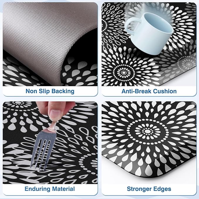 LuxStep Kitchen Mats for Floor,0.47 inch Thicker Cushioned Rug Anti-Fatigue Mats for Kitchen Decor Accessories,Waterproof Non-Slip Mats and Rugs Set for Office,Laundry 17.3"×29"+17.3"×47",Black
