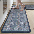 Collive Anti Fatigue Kitchen Mats, Cushioned Kitchen Rugs Set of 2 Waterproof Non Slip Desk Mat, Comfort Standing Rug Dark Blue Floral Carpet for Office, Sink, Laundry, 17.3"x29"+17.3"x47"