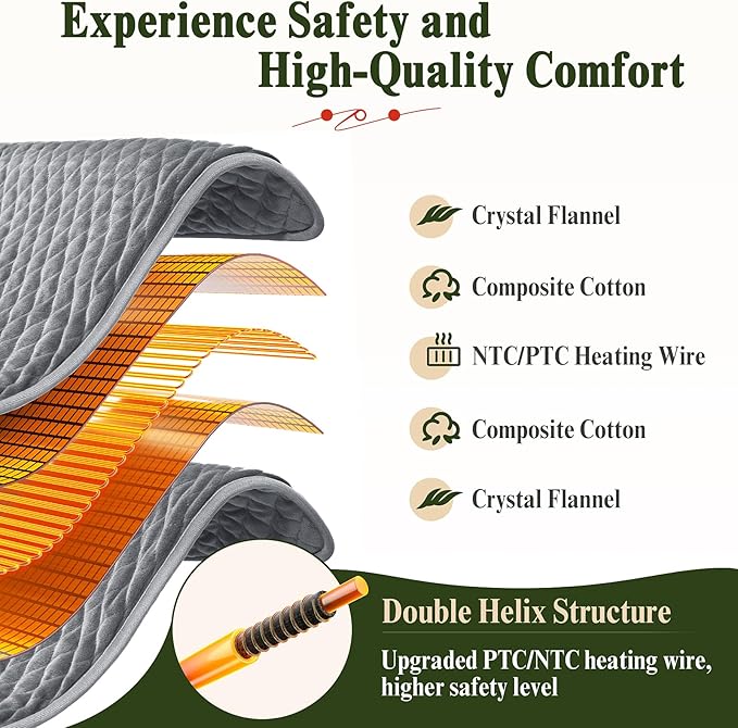 32"x24" Extra Large Heating Pad for Back&Cramps Relief, XL Electric Heating Pads for Neck Shoulder Pain Relief Heat Pad Upgraded 6 Heat Settings, 4 Timer Options Auto Shut-Off Machine Washable Gray