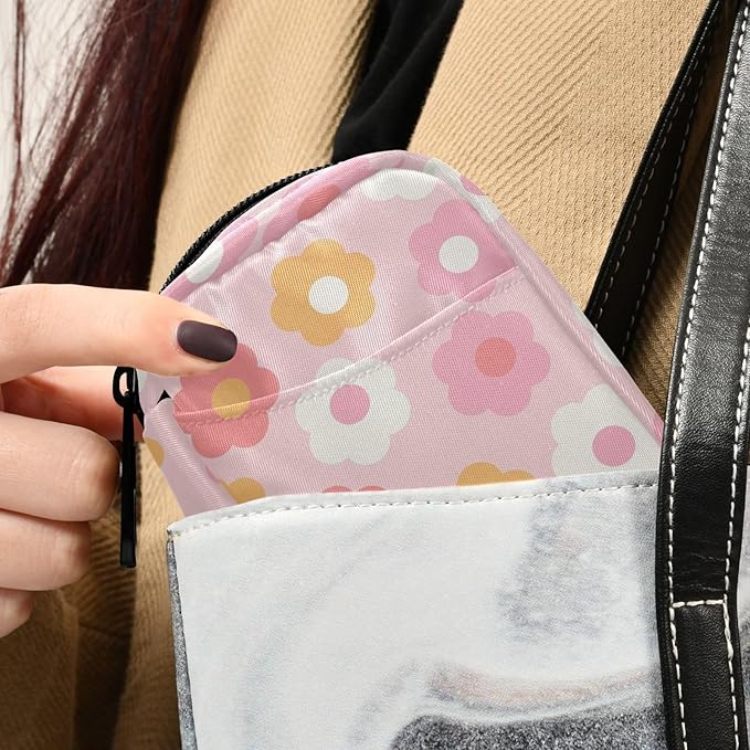 Fustylead 70s Groovy Retro Style Colorful Daisy Flower Travel Pill Organizer Case Zipper for Purse with Removable Weekly Pill Box for Medicine, Vitamin, Supplement Medicine Organizer