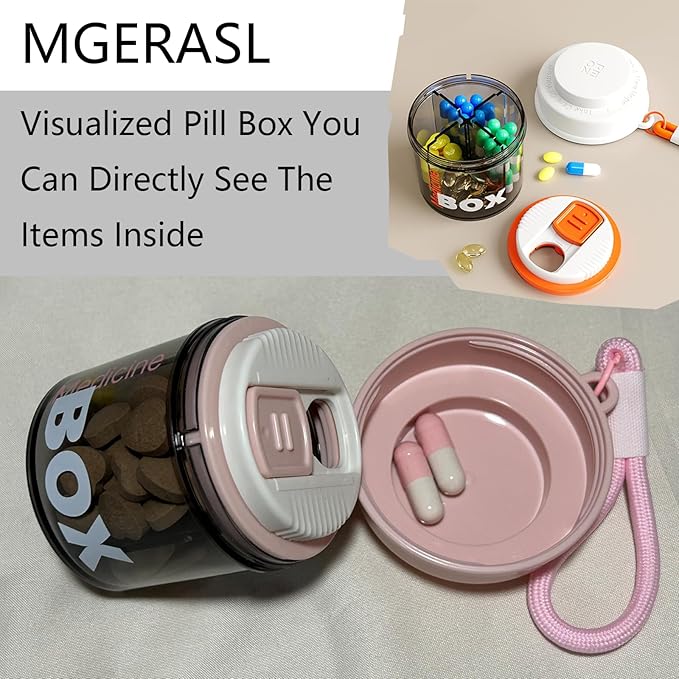 Small Pill Box, Travel Pill Organizer, 4 compartments for Pill Bottles, fits in Pocket, Handbag Pill Organizer, Travel Pill case (White)