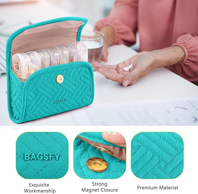 BAGSFY Weekly Pill Organizer 3 Times a Day in a Cute Fabric Pill Case, Medicine Pill Organizer, Pill Box, Portable Travel Pill Case, Pill Container for Medication, Vitamins, Fish Oils, Supplements