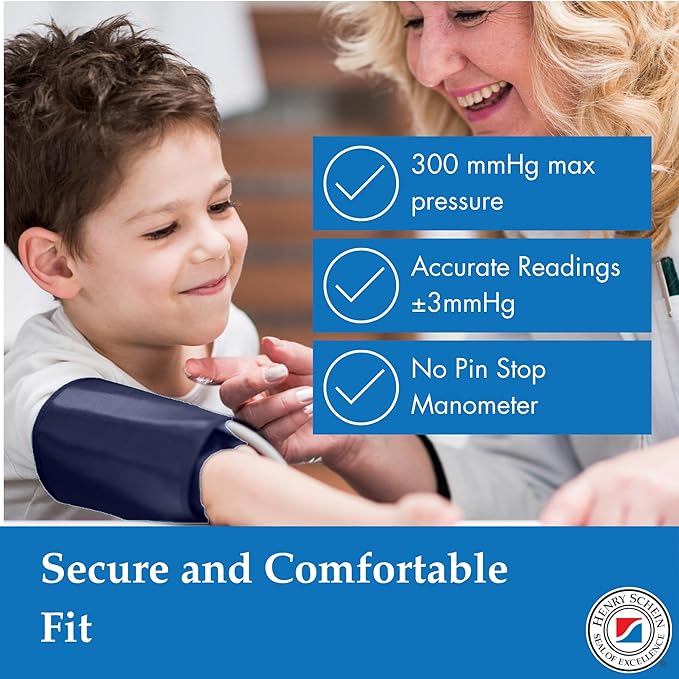 Child Pro Aneroid Sphygmomanometer – Size 9 Navy Blue Cuff, Manual Blood Pressure Monitor, Reusable, Dial Display, Includes Leatherette Carrying Case – 1 Count