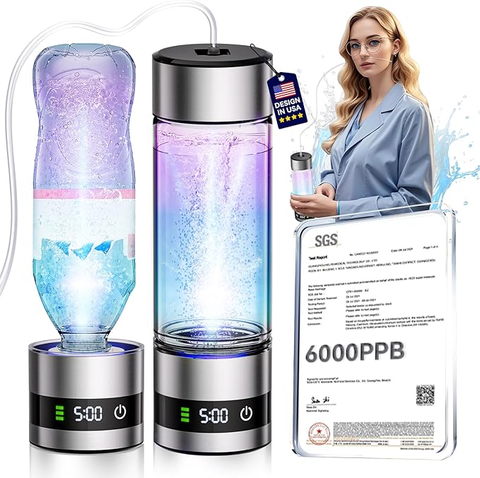 4.0 Upgrade Hydrogen Water Bottle & Hydrogen Absorption 【SGS Certification - 6000PPB】【NO.1-100% Odorless】 Hydrogen Water Bottle - 2025 SPE PEM Technique, Applicable to Various Water