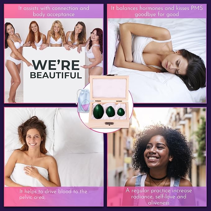 GIA Certified Yoni Stones Nephrite Jade Set of 3 | Pelvic Floor Exercise Devices Drilled with String | Kegel Weights for Woman | Includes eCourse & Gift Box
