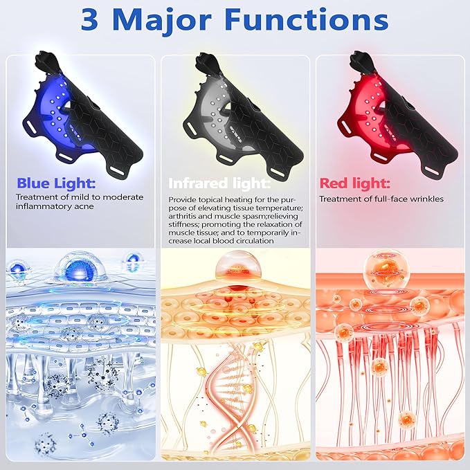 Red Light Therapy for Face, 7 Colors LED Face Mask Light Therapy with Red, Blue and Mixed Light Therapy Face Mask for Reduce Wrinkles, Skincare at Home & Travel, Black