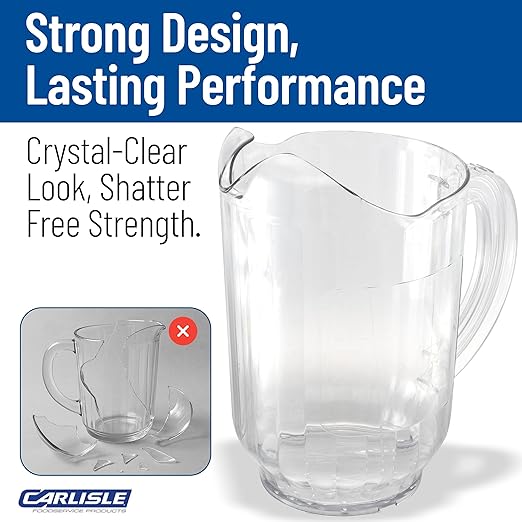 Carlisle FoodService Products Versapour Clear Pitcher Tall Pitcher for Restaurants, Catering, Kitchens, Plastic, 60 Ounces, Clear