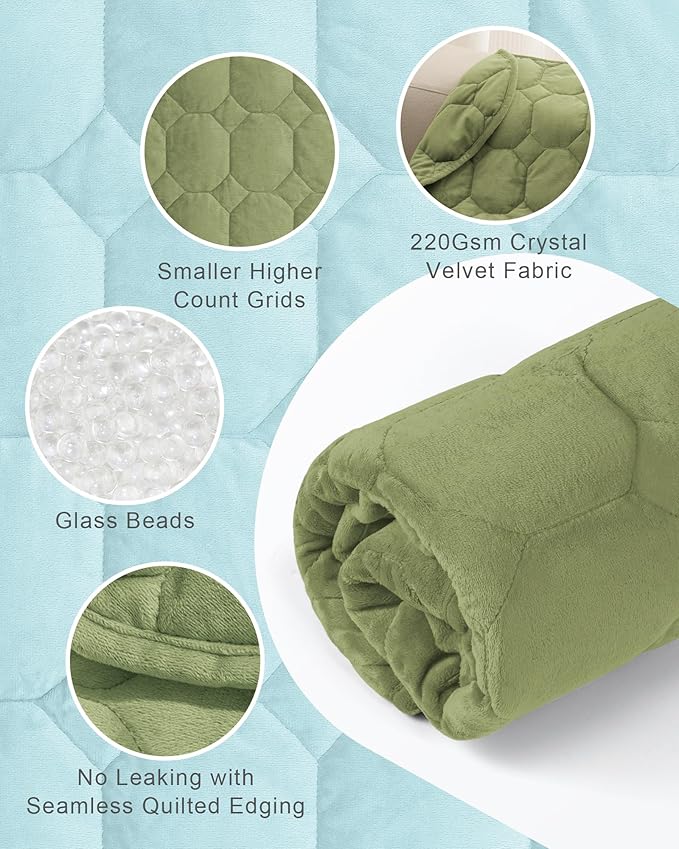 Cottonblue Weighted Lap Blanket Pad 7 lbs 29" x 24", Cozy Luxury Crystal Velvet Weighted Blanket for Adults, Small Weighted Blanket Throw All Season for Travel Relaxation Sleeping, Avocado Green