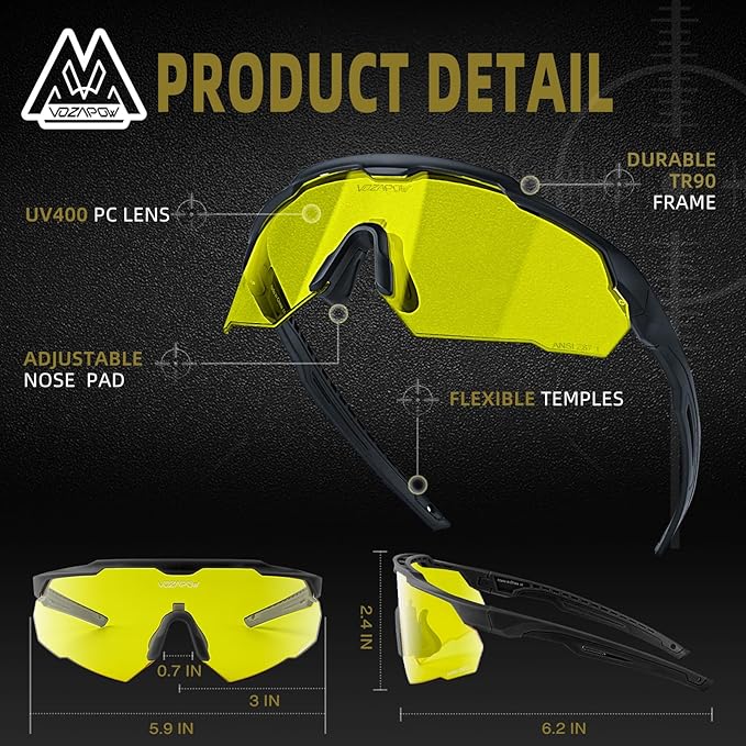 Shooting Glasses Anti Fog with High Definition Lenses, ANSI Z87.1 Certified Tactical Safety Glasses for Men Women