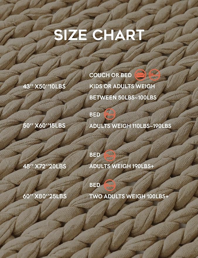 YnM Cotton Weighted Blanket, Handmade Chunky Knitted Design, Soft and Cozy, Temperature Regulating and Breathable, Machine Washable Throw for Sleep or Home Decor (Beige, 60x80 Inch, 25lbs)