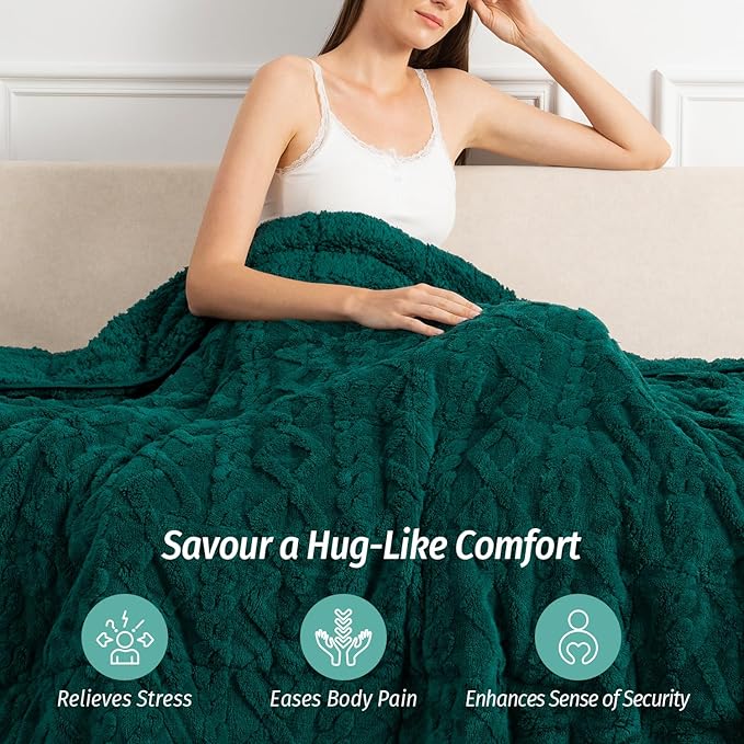 Wemore Weighted Blanket for Adults Twin Size 15 lbs, Dual Sided Soft Fuzzy Jacquard Sherpa Weighted Blankets for Sleeping, Cozy Fluffy Knitted Heavy Blanket for Couch Bed, Green, 48 x 72 inches
