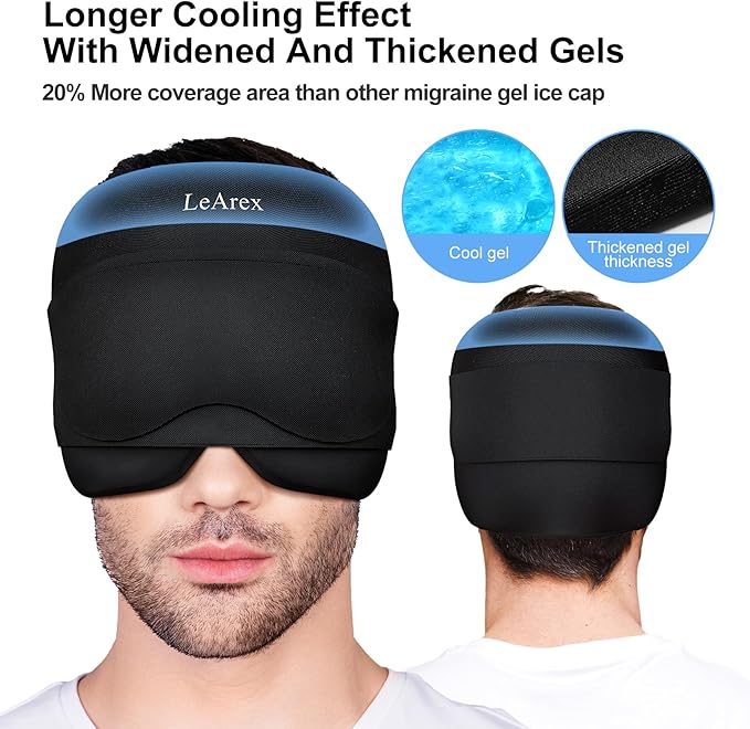Migraine Relief Cap with Gel Eye Mask, Headache Relief Cap Ice Head Wrap Hot and Cold Therapy Hat, Gel Ice Cap for Headache Puffy Eyes Sinus and Tension Stress Relief (Black)