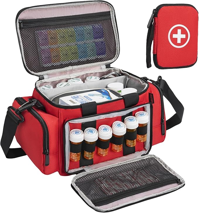 Medicine Storage Bag, Pill Bottle Organizer with Portable Small Pouch, Medication Bottle Organizer Empty with Shoulder Strap for Home Storage and Travel