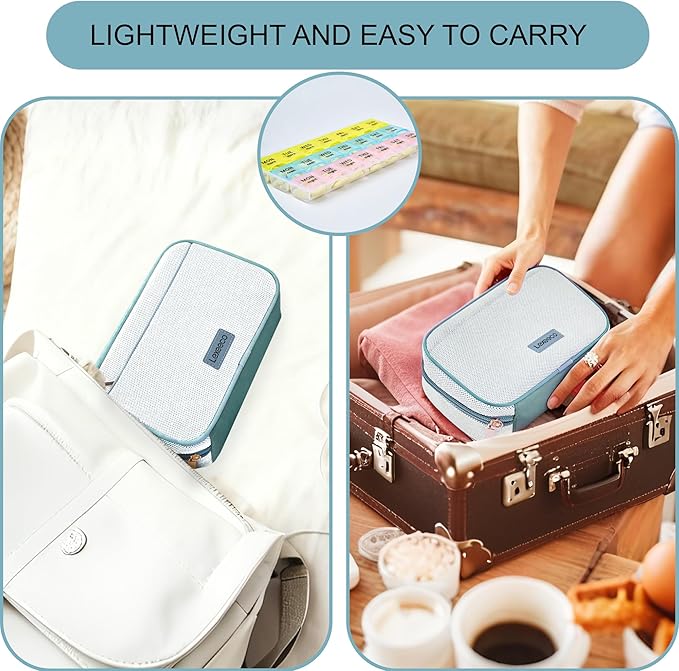 Weekly Travel Pill Organizer 3 Times A Day Pill Case for Purse with Removable 7 Day Pill Box Holder,Cute Medication Organizer Pill Container for Medicine, Vitamin, Fish Oils,Supplement(Teal, Large)