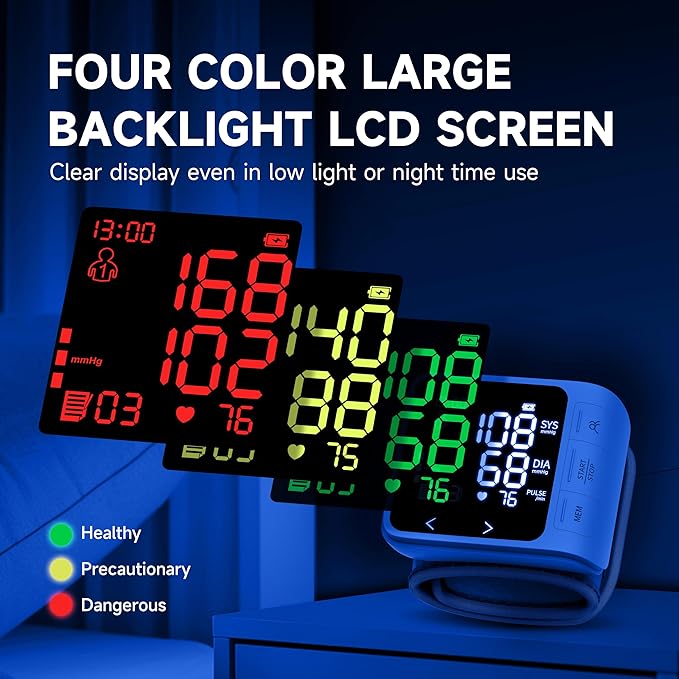 VivaGuard Wrist Blood Pressure Monitor, LCD Backlit Dispaly BP Machine Automatic Digital Portable Wrist Blood Pressure Cuff with Heartbeat Detector, 2 * 99 Memory, Carrying Case, 2 AAA Batteries